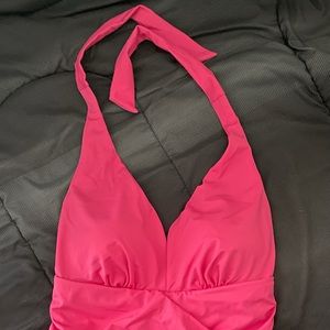 V-Neck Halter One Piece Swimsuit with shelf bra/molded cups and power mesh front